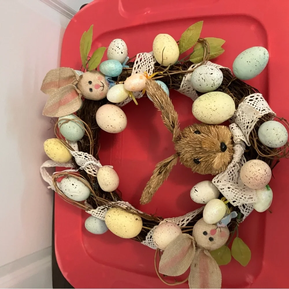 Easter Bunny Wreath with Pastel Eggs